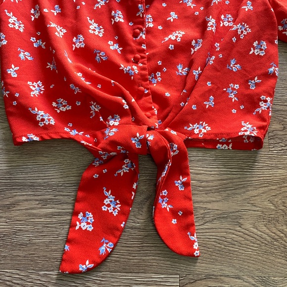 Red Flower Pattern Crop Top with Front Tie from Forever 21 - Picture 4 of 5
